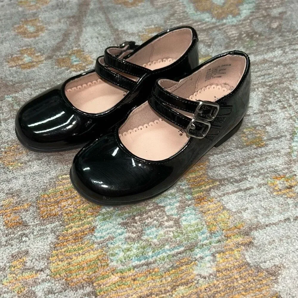 Christie & Jill black double strap Mary Jane dress shoes toddler sz 7